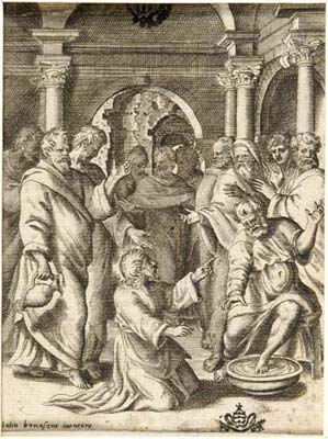 Bonasone Giulio - Cristo lava i piedi agli Apostoli